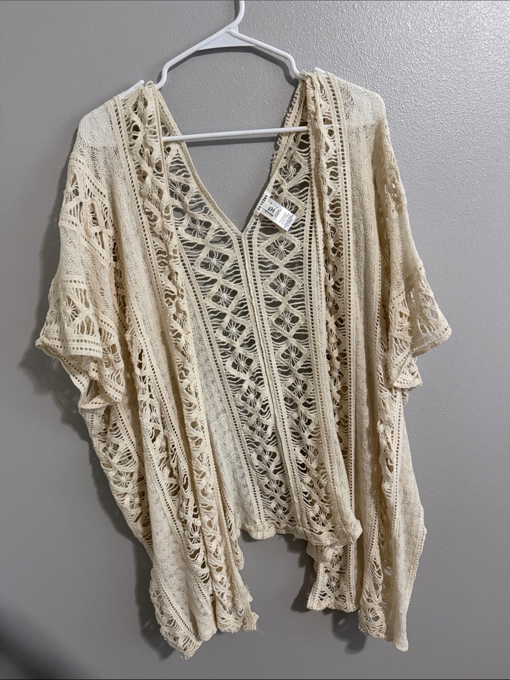 Crochet Openwork Kimono Cover-Up in Cream